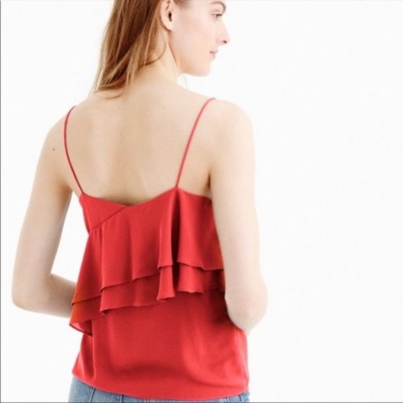 J Crew Women's Ruffle Cami Tank Blouse Smokey Coral Red Size 0 - Picture 2 of 7